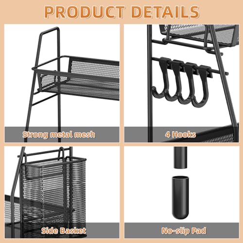 VITVITI 2-Tier Bathroom Organizer Countertop, Metal Wire Mesh Bathroom Counter Organizer Storage with Basket Hooks, Vanity Tray Shelf, Kitchen Spice Rack, Black - Image 5