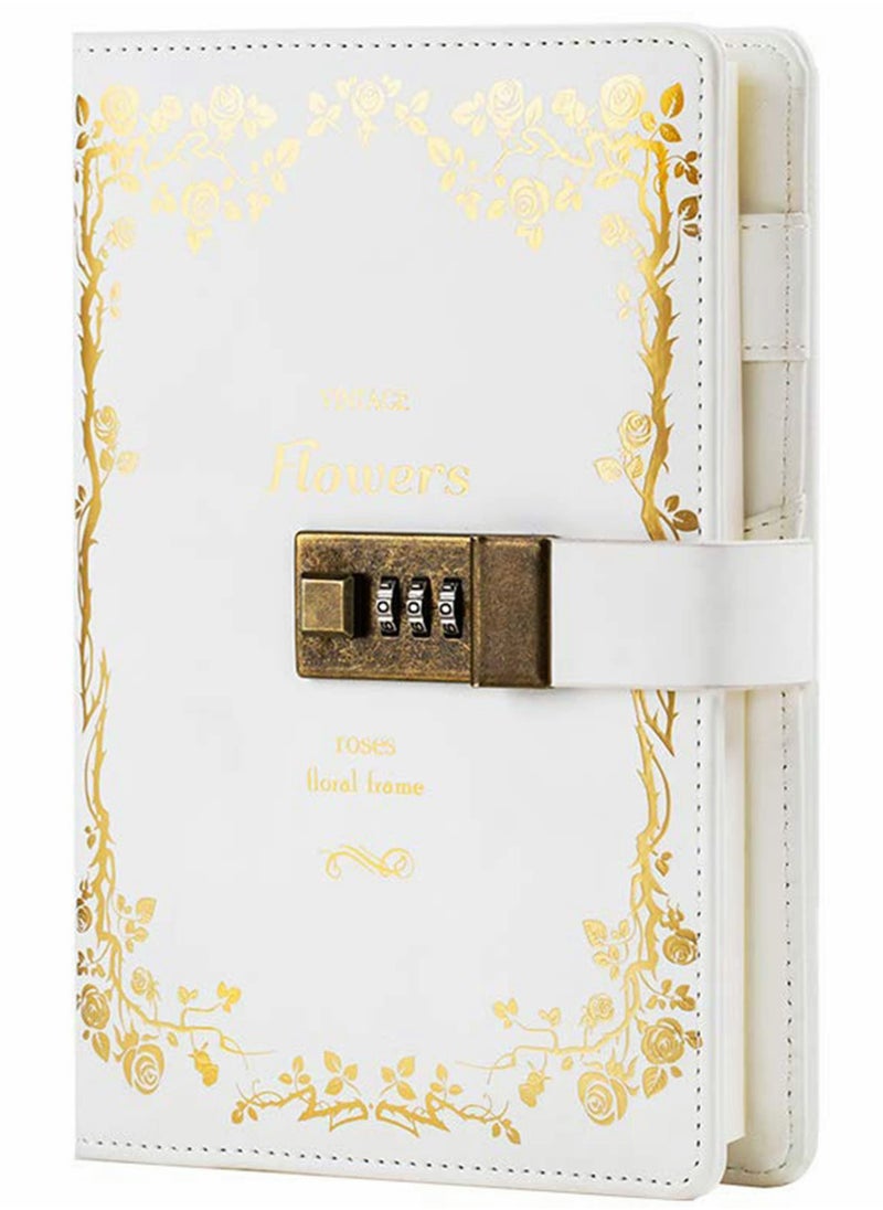 Excefore Lock Diary Leather Locking Journal Writing Notebook Vintage Planner Agenda Personal Gift for Girls Journal, White  - Image 1