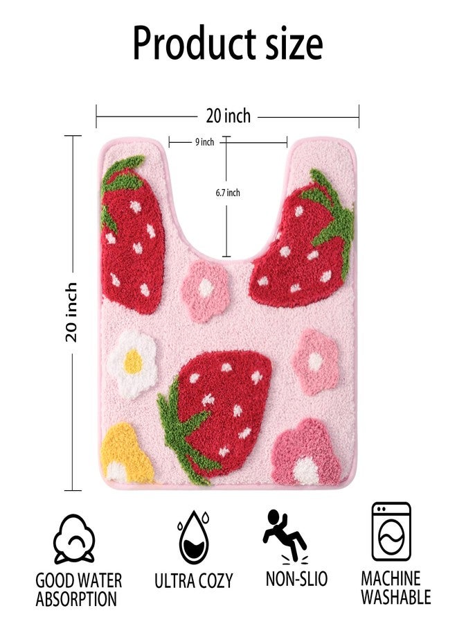 Anybar U-Shaped Toilet Rug 20x20'' - Super Soft Absorbent Bathroom Mat with Cute Strawberry & Flower Design, Non-Slip Quick-Dry Washable Contour Rug for Toilet, Bath Mats for Bathroom Decor（Pink） - Image 2