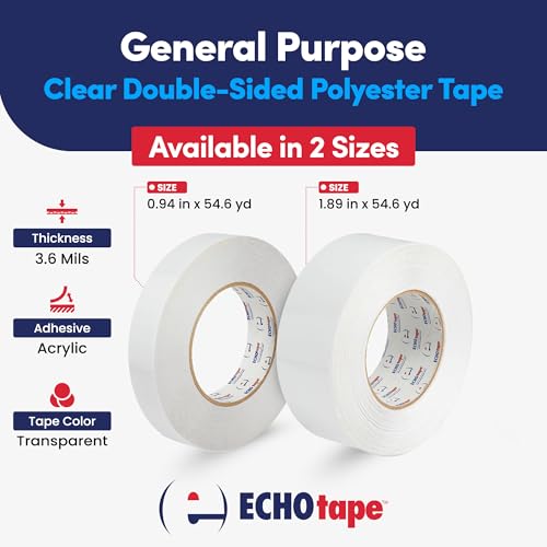 ECHOtape DC-M158A | Double-sided Tape | Double-sided Tape for Lightweight Mounting, Bonding | Thin Double-sided Tape | Clear Double-sided Tape | Indoor/Outdoor Double-sided Tape | 1.89 in x 54.6 yds - Image 2