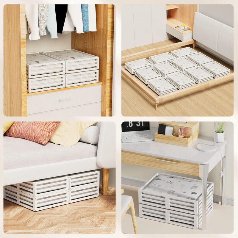 WISUCART Bamboo Under Bed Storage Containers- Underbed Organizer with Wheels with Large Capacity Dust Bag,Sturdy Wood Rolling Under Bed Shoe Storage Organizer 2 Packs (White, 2 Packs (23.62"Ã—16.54")) - Image 5