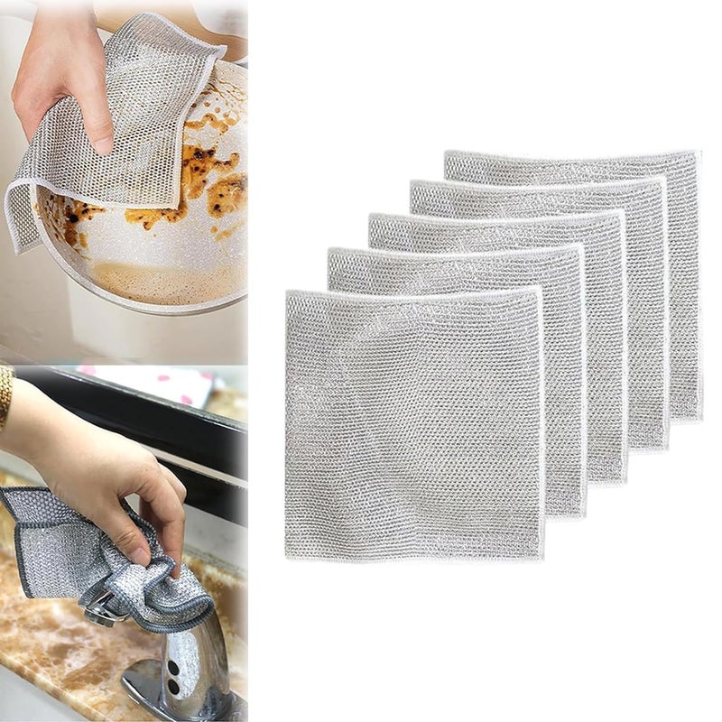 ZOMBIO ZOMBIO 5PCS Multifunctional NonScratch Wire Dishcloth Steel Wire Dish Towel Multipurpose Wire Dishwashing Rags for Wet and Dry Scrubs Cleans for Dishes Sinks Counters Stove Tops - Image 3