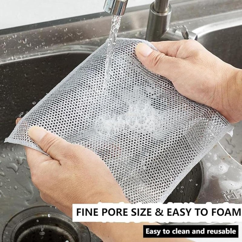 ZOMBIO ZOMBIO 5PCS Multifunctional NonScratch Wire Dishcloth Steel Wire Dish Towel Multipurpose Wire Dishwashing Rags for Wet and Dry Scrubs Cleans for Dishes Sinks Counters Stove Tops - Image 5