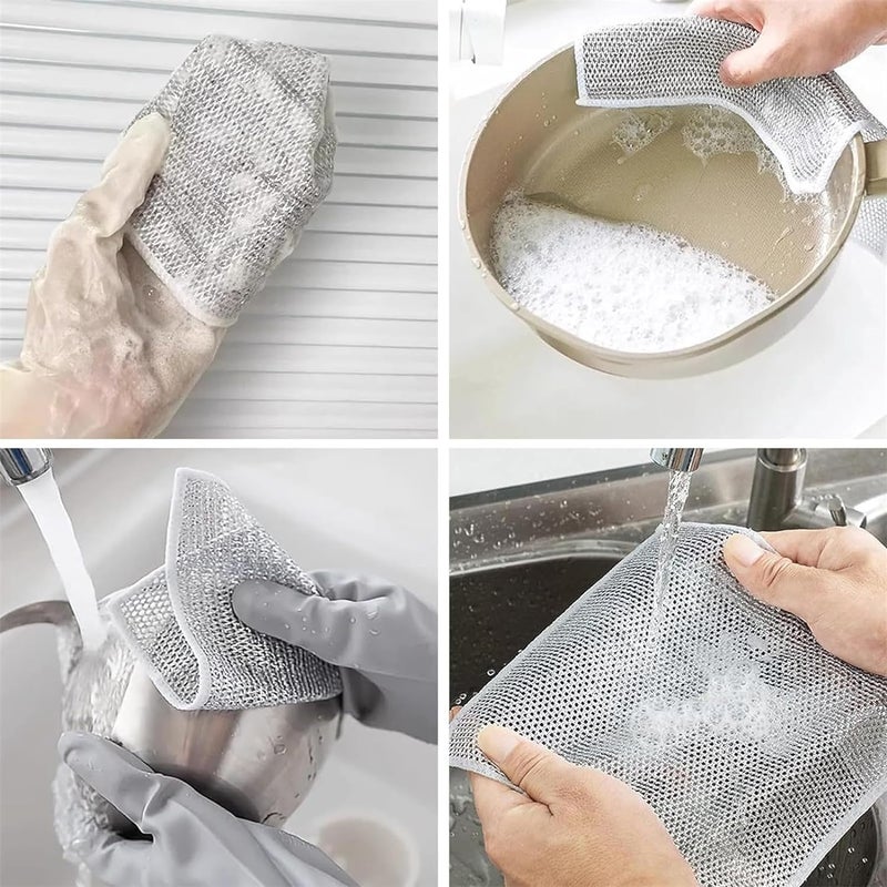 ZOMBIO ZOMBIO 5PCS Multifunctional NonScratch Wire Dishcloth Steel Wire Dish Towel Multipurpose Wire Dishwashing Rags for Wet and Dry Scrubs Cleans for Dishes Sinks Counters Stove Tops - Image 4
