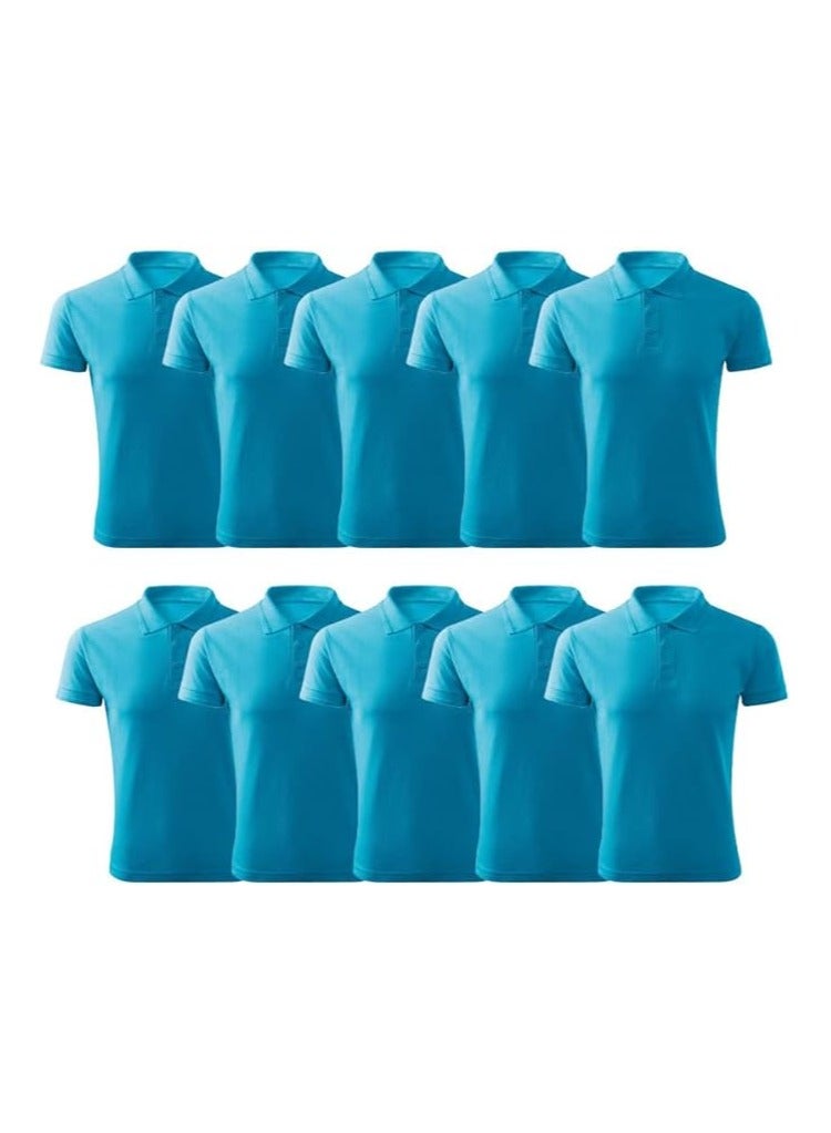 PRINTSHOP4ME Pack Of 10 Pcs Women's Regular-Fit Golf Polo T-shirt Pure Cotton Short Sleeve 220 GSM Basic Colors  - Image 1