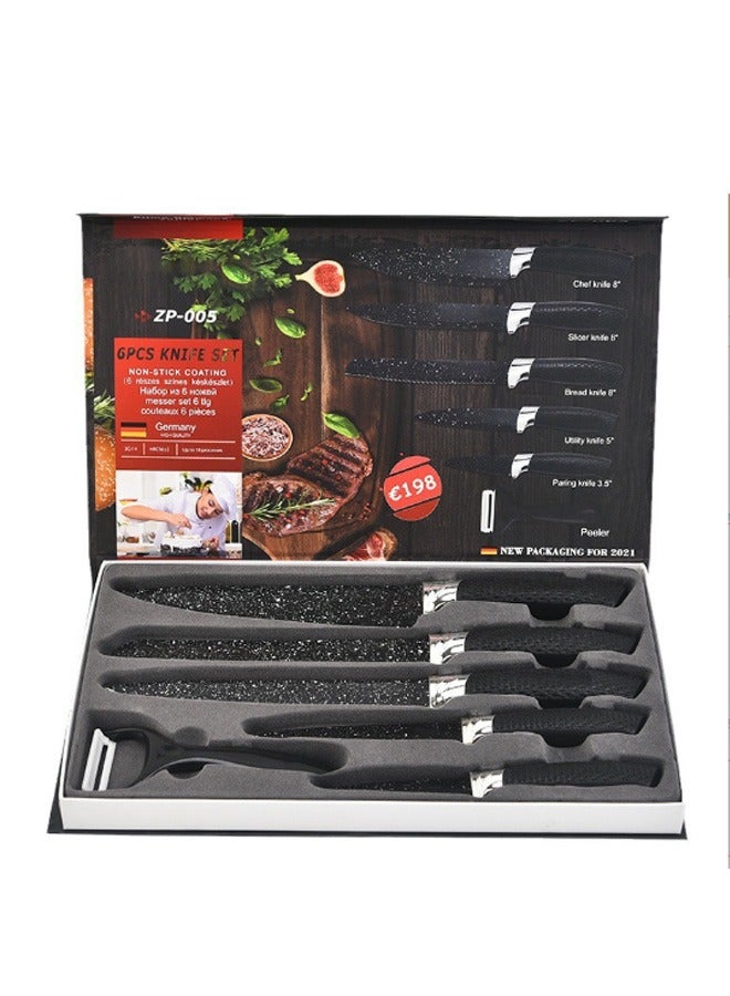 Bukela 6 Professional Kitchen Knife with Stainless Steel Blades and Marble Non-Stick Coating, Easy Grip Handle for Home and Restaurant Use  - Image 1