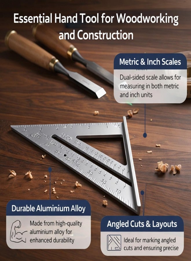 Oblivion Double Side Scale Aluminium Alloy Metric Inch Triangle Ruler Measurement Hand Tools, Speed Square, Square Layout Tool (7 inch speed square) - Image 3