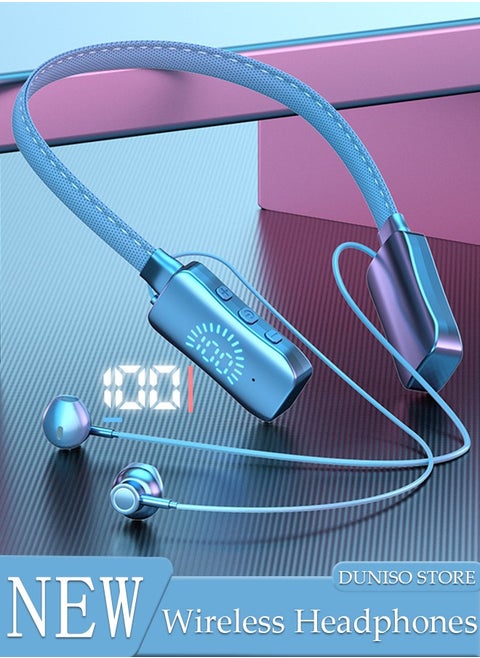 سماعات بلوتوث لاسلكية بشريط حول الرقبة مع شاشة LED للطاقة، سماعات رياضية مقاومة للعرق مع صوت ستيريو HIFI ووضع الألعاب، سماعات لاسلكية لصالة الألعاب الرياضية والجري والقيادة