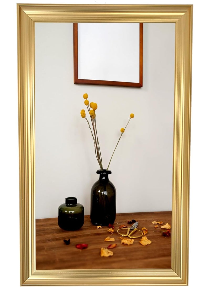مرآة حائط بإطار ذهبي 48 × 78.5 سم - مرآة مستطيلة معلقة بإطار من مادة PVC مقاومة للماء - مرآة ديكور متوسطة الحجم لغرفة النوم والحمام وغرفة المعيشة - Image 1