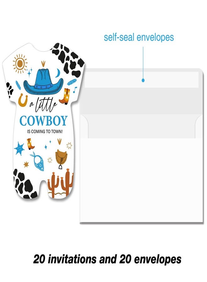 Soiceu Country Western Cowboy Baby Shower Invitation with Envelopes Set of 20 Little Cowboy Shaped Invitations Fill in Blank Invites for Gender Reveal Party - Image 5