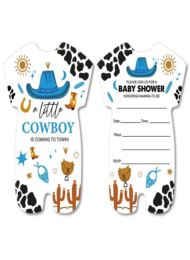 Soiceu Country Western Cowboy Baby Shower Invitation with Envelopes Set of 20 Little Cowboy Shaped Invitations Fill in Blank Invites for Gender Reveal Party - Image 2