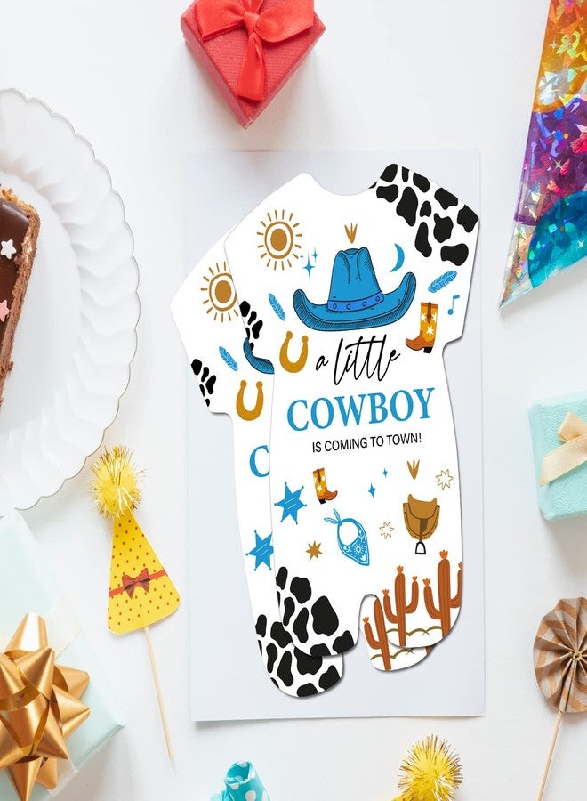 Soiceu Country Western Cowboy Baby Shower Invitation with Envelopes Set of 20 Little Cowboy Shaped Invitations Fill in Blank Invites for Gender Reveal Party - Image 3