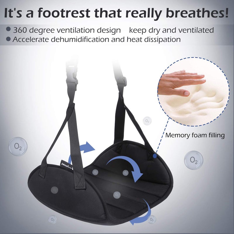 Angemay Upgraded Airplane Foot Rest (Premium Memory Foam) - Thickened Super-Size Airplane Foot Hammock to Relax Your Feet - Perfect Airplane Travel Essentials for Long Flight Plane Travel Foot Leg Rest - Image 2