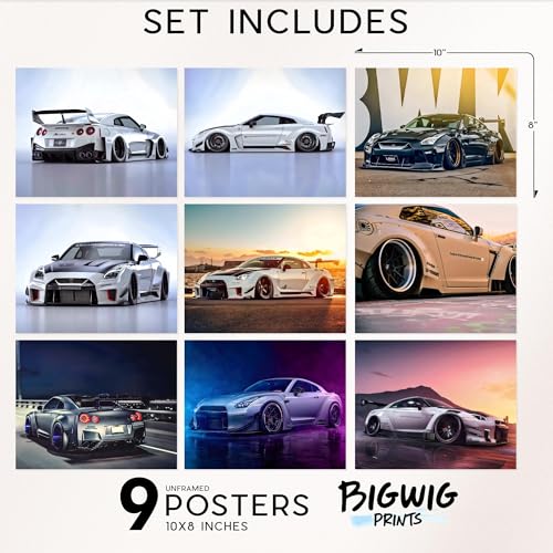 BigWig Prints Nissan GTR Poster Set JDM Car Wall Art for Men and Boys Cool Posters for Bedroom Man Cave Decor JDM Automotive Artwork GTR Gifts for Car Enthusiasts Unframed Set of 9 8x10 - Image 3