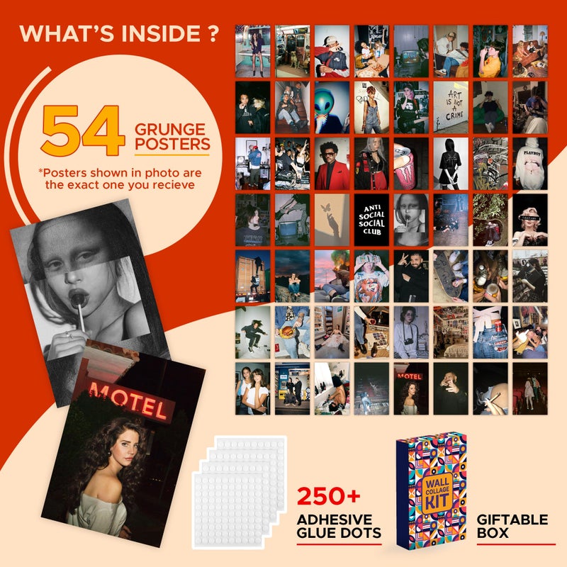 CodersParadise 54 PCS Grunge Vintage Wall Collage Kit â€“ Trendy Y2K Posters, Retro Music Art and 4x6 Aesthetic Prints for Teen Girls, College Dorms, and Downtown Girl Rooms - Image 2