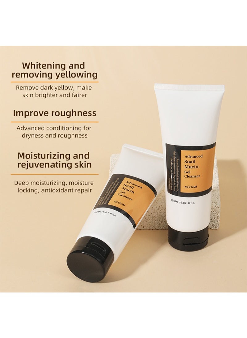 Advanced Snail Mucin Gel Cleanser，Amino Acid Natural Moisturizing Facial Cleanser Face - Daily Deep Cleansing Facial Wash Exfoliates To Improve Skin Texture, Moisturizes For Cleaner, Softer Face