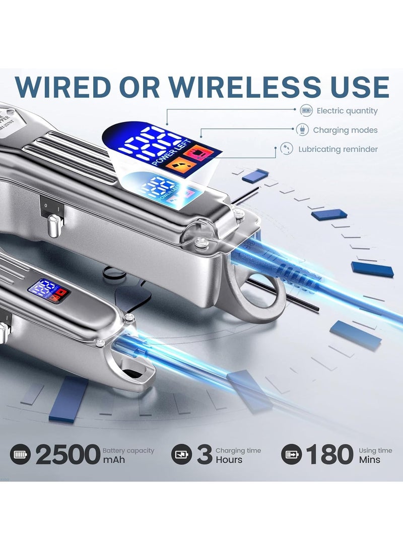 كيكيدو KIKIDO Hair Clippers Professional Cordless for Men, Barber Clippers for Hair Cutting Kit, Wireless LCD Display Hair Trimmers Set, Rechargeable Haircut Machine for Family (Sliver) - Image 5