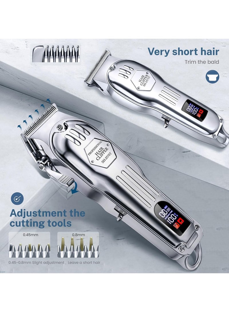 كيكيدو KIKIDO Hair Clippers Professional Cordless for Men, Barber Clippers for Hair Cutting Kit, Wireless LCD Display Hair Trimmers Set, Rechargeable Haircut Machine for Family (Sliver) - Image 4