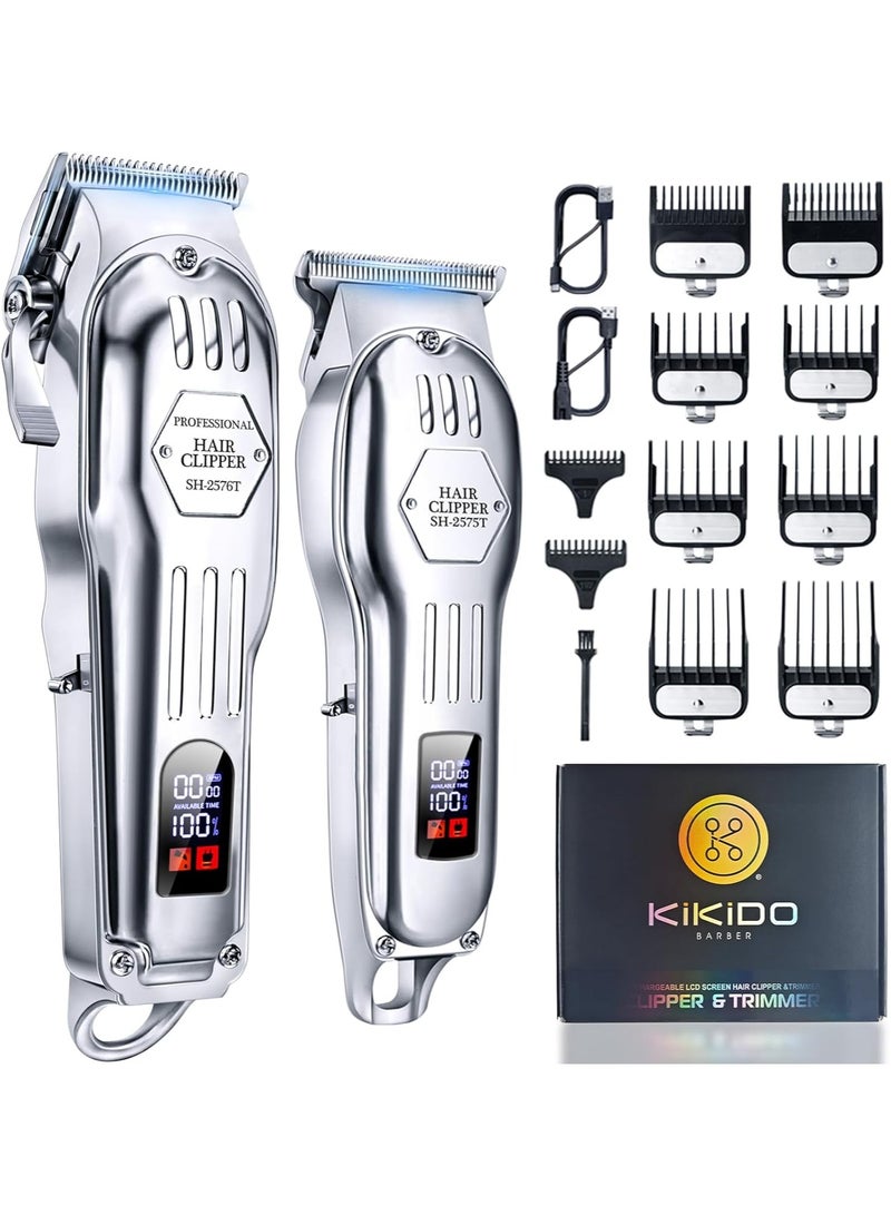 كيكيدو KIKIDO Hair Clippers Professional Cordless for Men, Barber Clippers for Hair Cutting Kit, Wireless LCD Display Hair Trimmers Set, Rechargeable Haircut Machine for Family (Sliver) - Image 3