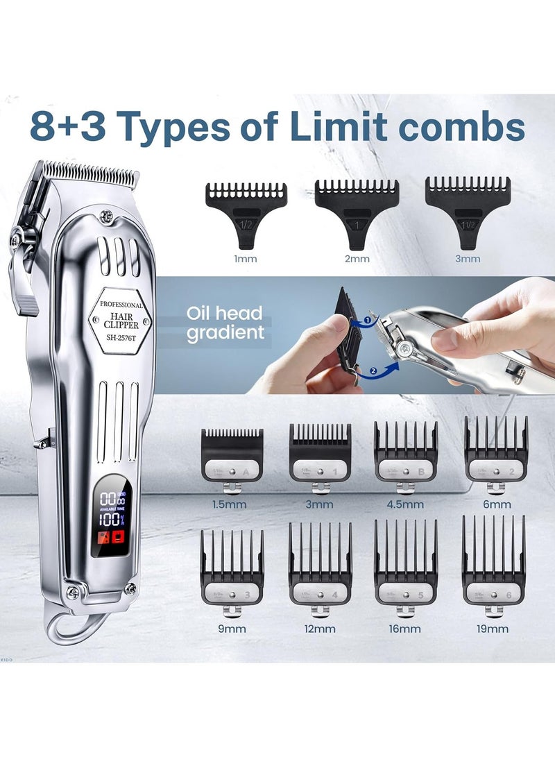 كيكيدو KIKIDO Hair Clippers Professional Cordless for Men, Barber Clippers for Hair Cutting Kit, Wireless LCD Display Hair Trimmers Set, Rechargeable Haircut Machine for Family (Sliver) - Image 2