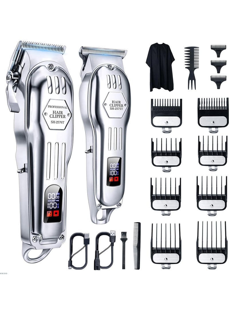 KIKIDO KIKIDO Hair Clippers Professional Cordless for Men, Barber Clippers for Hair Cutting Kit, Wireless LCD Display Hair Trimmers Set, Rechargeable Haircut Machine for Family (Sliver)  - Image 1