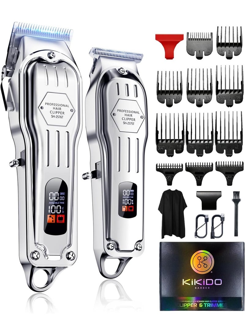 كيكيدو KIKIDO Hair Clippers Professional Cordless for Men, Barber Clippers for Hair Cutting Kit, Wireless LCD Display Hair Trimmers Set, Rechargeable Haircut Machine for Family (Sliver) - Image 1
