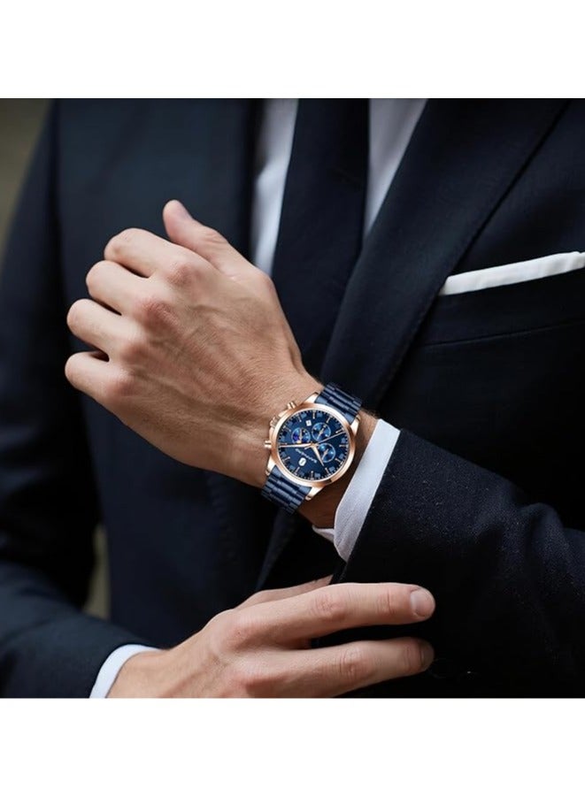 Sapphero Mens Watches Multifunction Chronograph Date Quartz Watch for Men Stainless Steel Band Wrist Watch Gift for Men Casual Business - Image 3