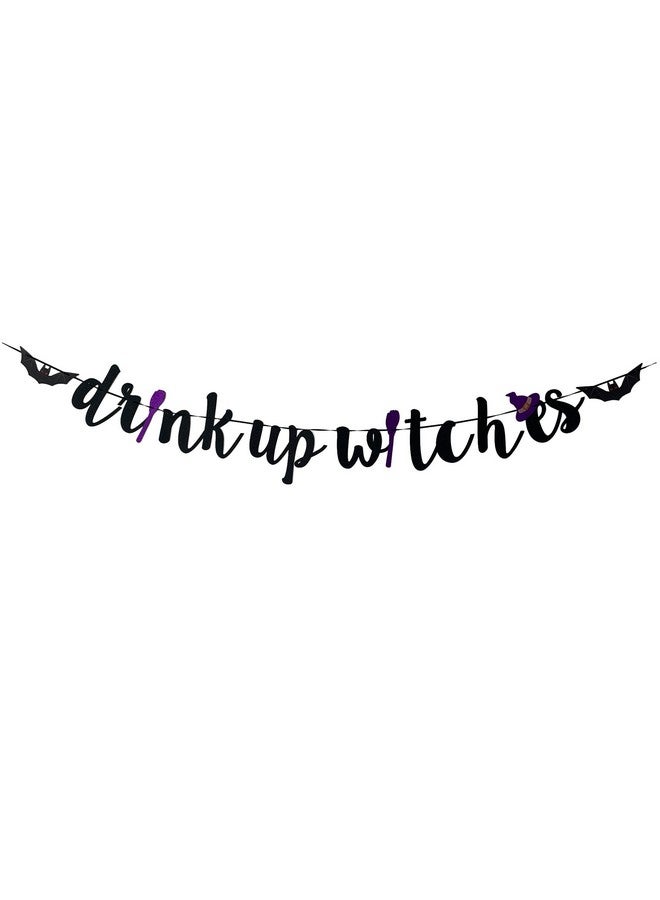MAGQOO Drink Up Witches Banner Black Glittery Witches Mystery Party Decorations Bar Halloween Banner Decorations - Image 1