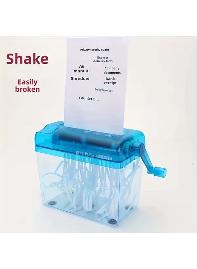 Wireless Manual Paper Shredder Sea Blue No Battery Needed Portable For Office Home - Image 3