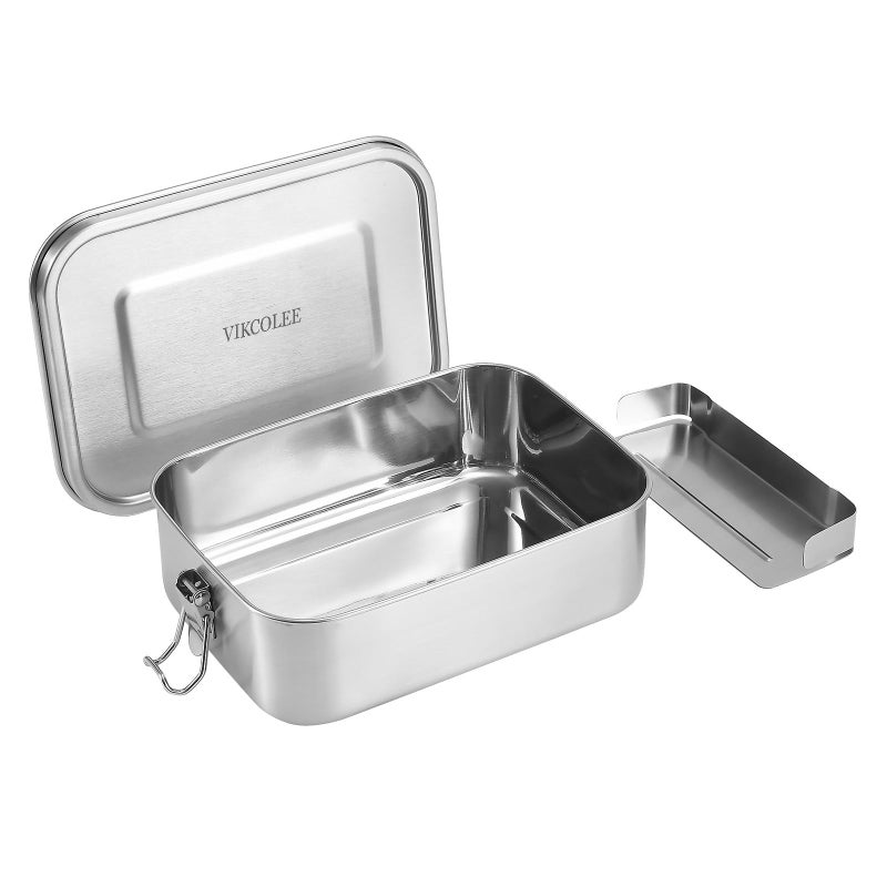 VIKCOLEE Stainless Steel Bento Box  Metal Lunch Food Container  800ML Bento Lunch Box for Kids or Adults with Lockable Clips to Leak Proof - BPA-Free - Dishwasher Safe - Image 3