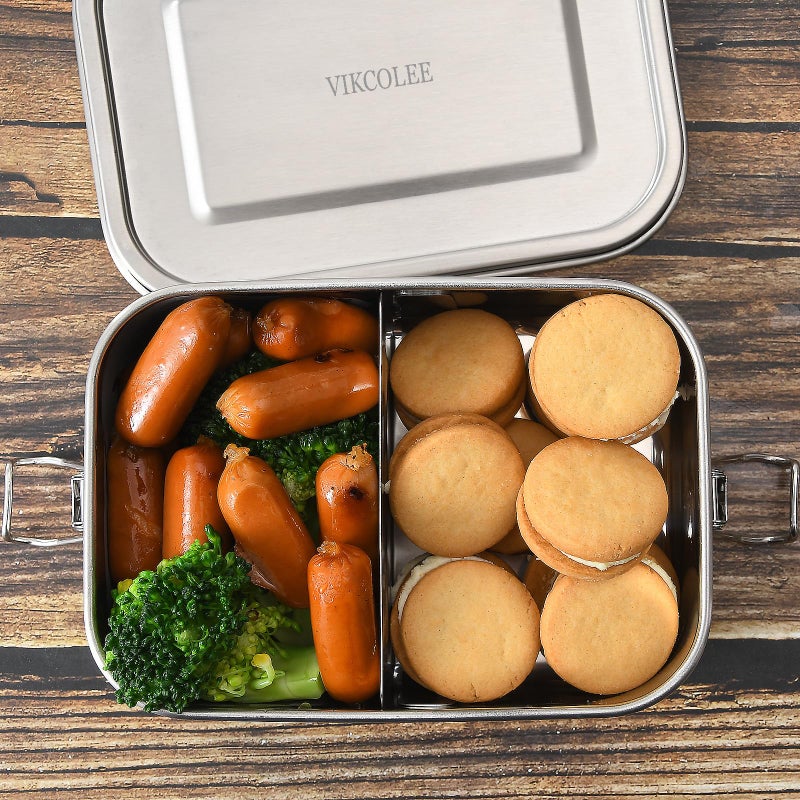 VIKCOLEE Stainless Steel Bento Box  Metal Lunch Food Container  800ML Bento Lunch Box for Kids or Adults with Lockable Clips to Leak Proof - BPA-Free - Dishwasher Safe - Image 4