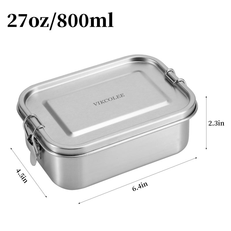 VIKCOLEE Stainless Steel Bento Box  Metal Lunch Food Container  800ML Bento Lunch Box for Kids or Adults with Lockable Clips to Leak Proof - BPA-Free - Dishwasher Safe - Image 2