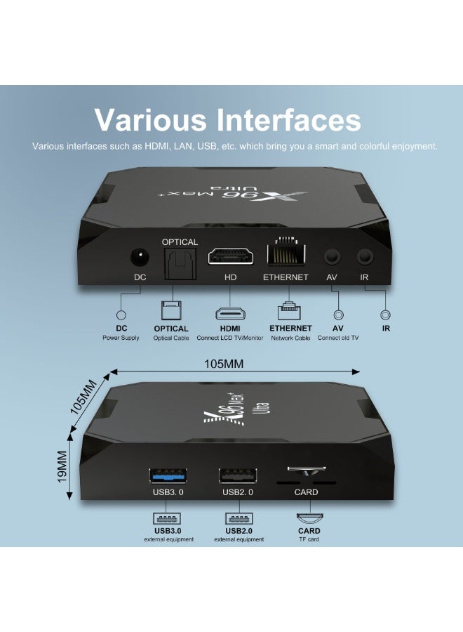 8K HDR Media Player TV Box, Android 11 X96 Max Plus Ultra, Amlogic S905X4 4GB 64GB 2.4G 5G Dual WiFi BT4.0 Support AV1 H.265 - Image 4