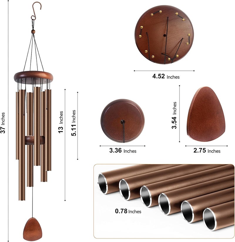 Bursvik Large Aluminium Wind Chimes 37 Inches to Create a Zen Atmosphere Suitable for Outdoor, Garden, Patio Decoration. Classic Wind Chimes with Wind Catcher Suitable as A Gift for Unisex(Coffee) - Image 1