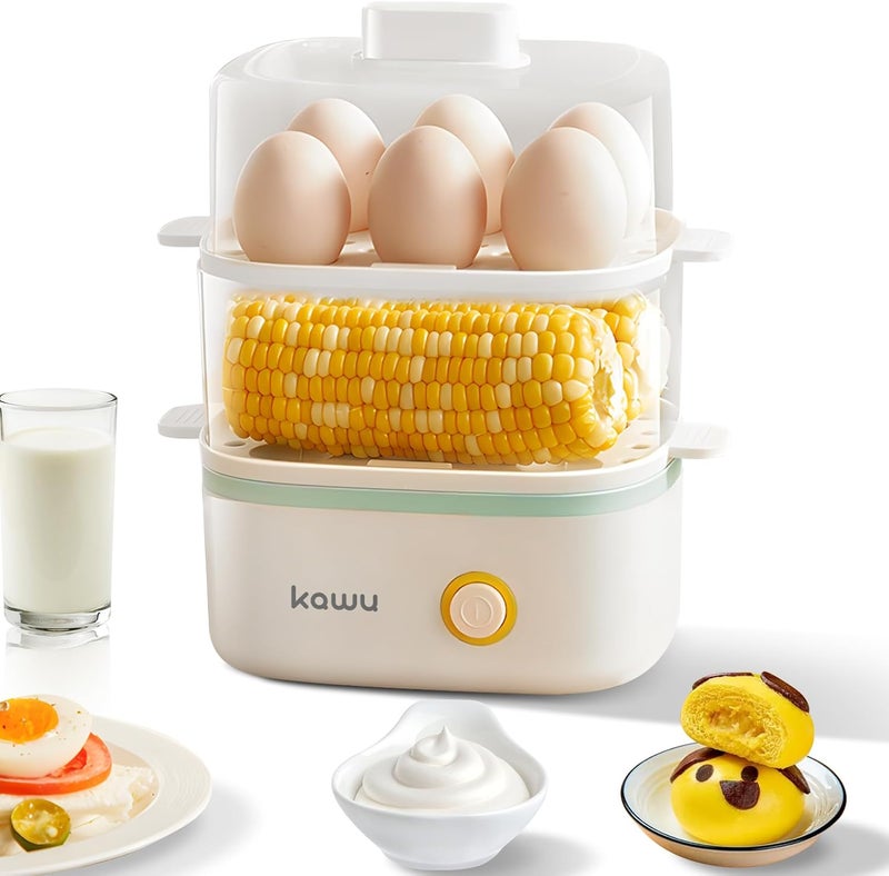 KAWU Egg Boiler Double-Layer Rapid Food Steamer Egg Cooker, Electric Breakfast Maker with Automatic Shut Off,12 Egg Capacity, Suitable for Steamed Corn, Bun, Pilaf, Snack - Image 1