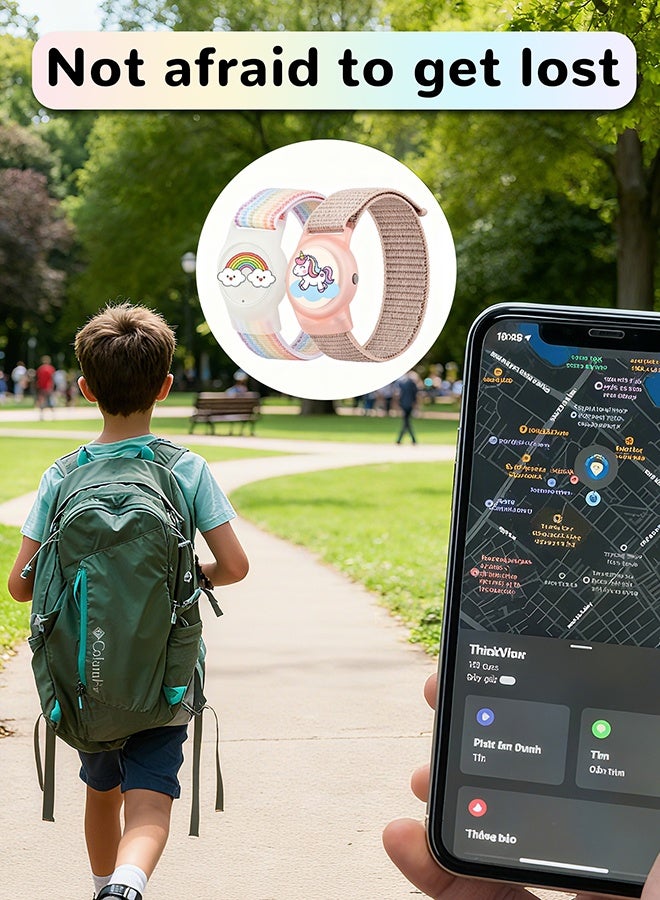 Durable Woven Airtag Wristband for Kids, 2 Pack Adjustable Nylon Strap for Apple Airtag - Secure, Comfortable & Breathable Anti-Lost Bracelet (White，Pink) - Image 4