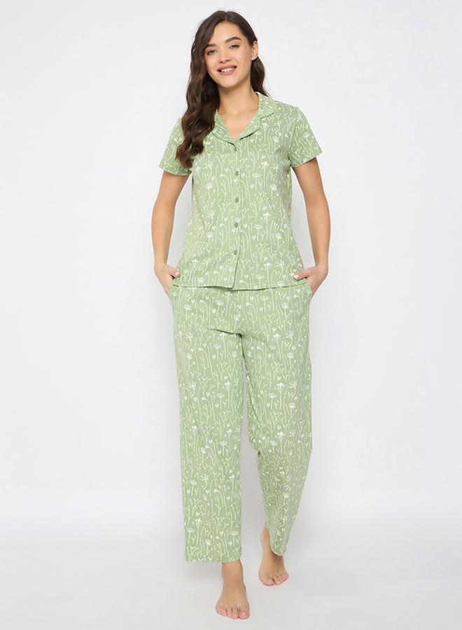 كلوفيا طقم بيجاما وقميص كلوفيا بطبعة زهور وياقة مشقوقة - Image 1