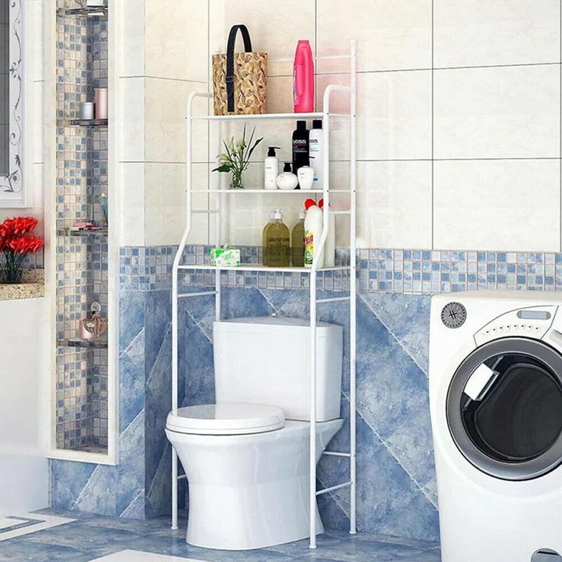 Metal Over Toilet Holder with 3 Shelves, Over The Toilet and Bathroom Corner Storage Rack, Space-Saving Multipurpose Durable Ideal for Towels, Shampoo Bottles, Soap, Brushes (White) - Image 1