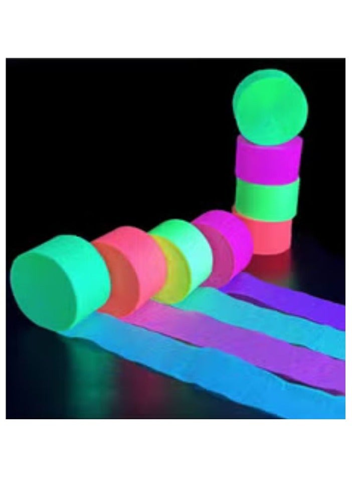 Terabyte لفات فلورسنت سوداء من ورق الكريب النيون عالي الجودة المقاوم للأشعة فوق البنفسجية، مثالية لتزيين أعياد الميلاد والمناسبات المضيئة في الظلام، عبوة من 12 قطعة بطول 100 قدم - Image 1