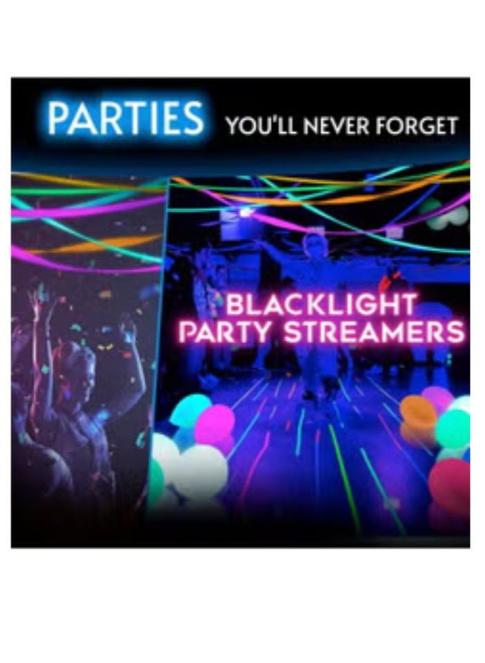 Terabyte لفات فلورسنت سوداء من ورق الكريب النيون عالي الجودة المقاوم للأشعة فوق البنفسجية، مثالية لتزيين أعياد الميلاد والمناسبات المضيئة في الظلام، عبوة من 12 قطعة بطول 100 قدم - Image 2