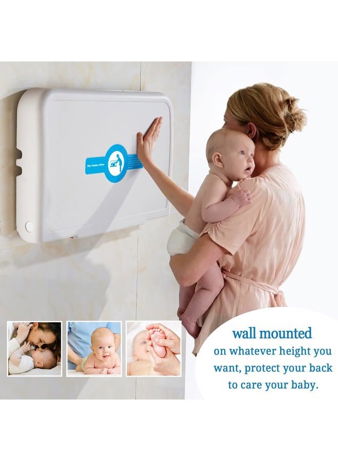 KSITEX Baby Changing Station Wall Mounted Baby Changing Table Foldable Diaper Changing Unit Commercial Restrooms Horizontal HDPE Meterial with Safrty Strap White Gray - Image 3