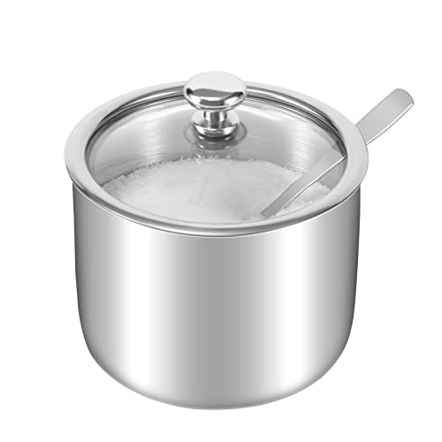 KEMIYIXIAN KEMIYIXIAN Stainless Steel Sugar Bowl with Clear Lid(for better recognition) and Spoon, Polished Shiny Condiment Pots  - Image 2