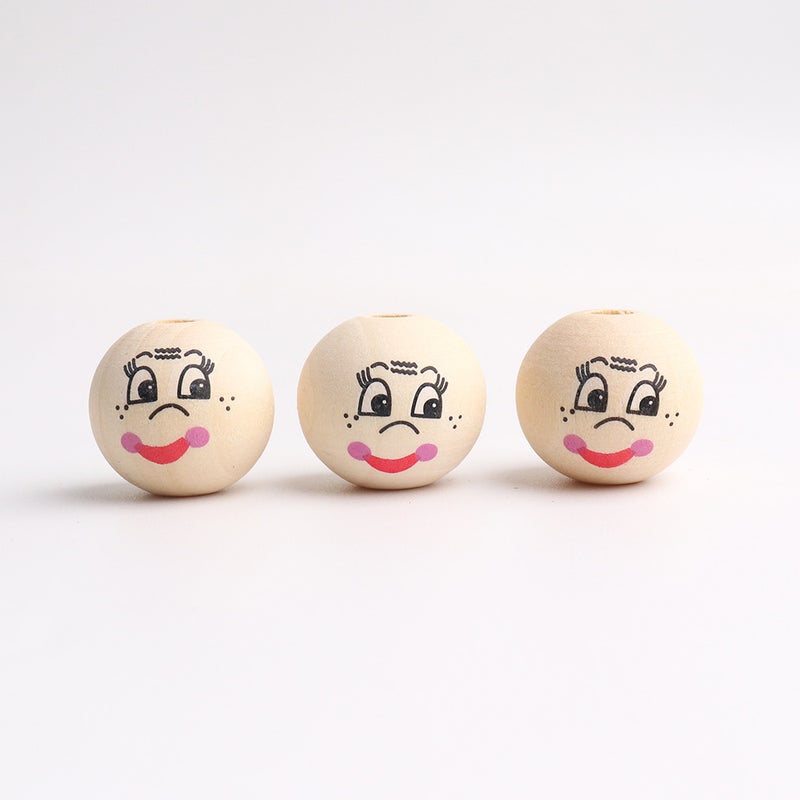 2023 new 20MM wood color Smiley wooden beads blink cute doll expression loose beads DIY children beaded accessoriesLog color 20MM 04 smiley face Log color 20MM 04 smiley face