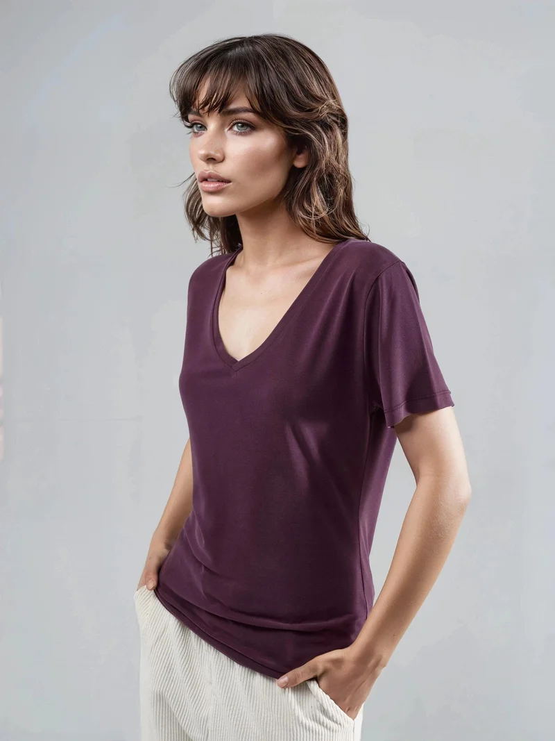 بوسيم BUSEM V-Neck Short Sleeve Modal Blouse