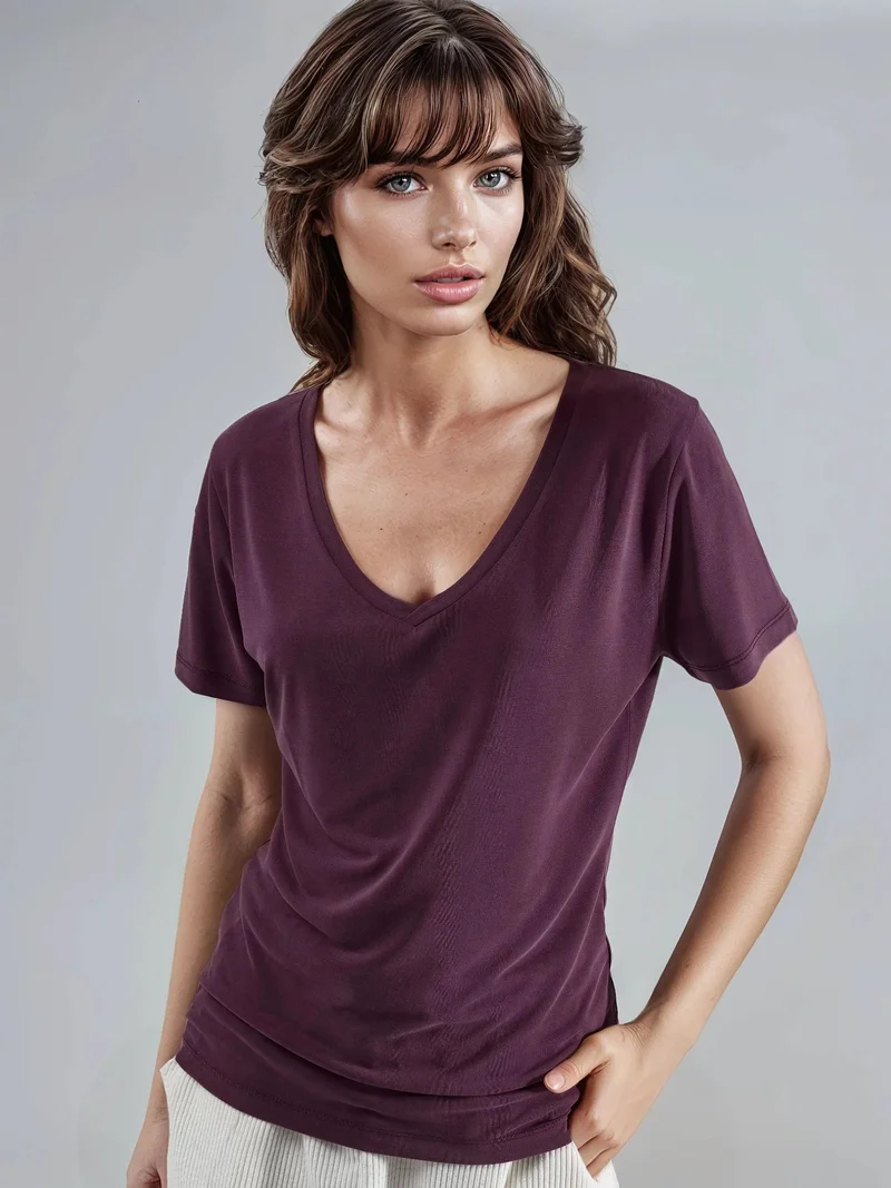 بوسيم BUSEM V-Neck Short Sleeve Modal Blouse