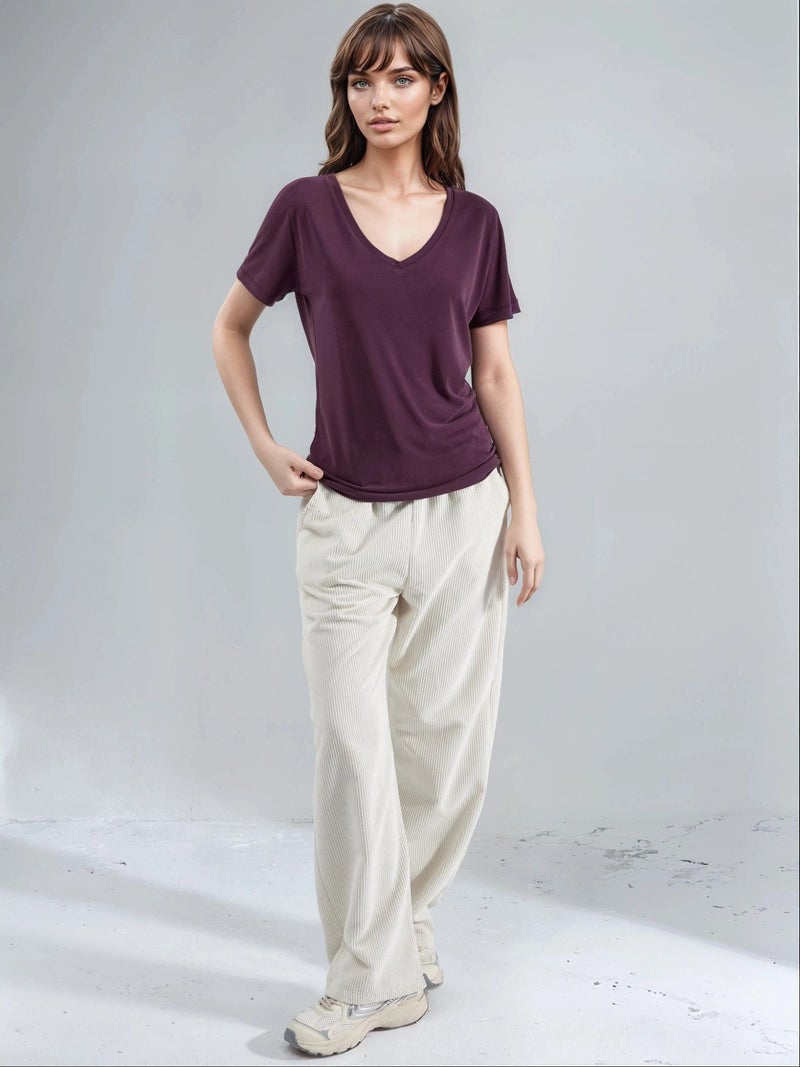 BUSEM V-Neck Short Sleeve Modal Blouse - Image 4
