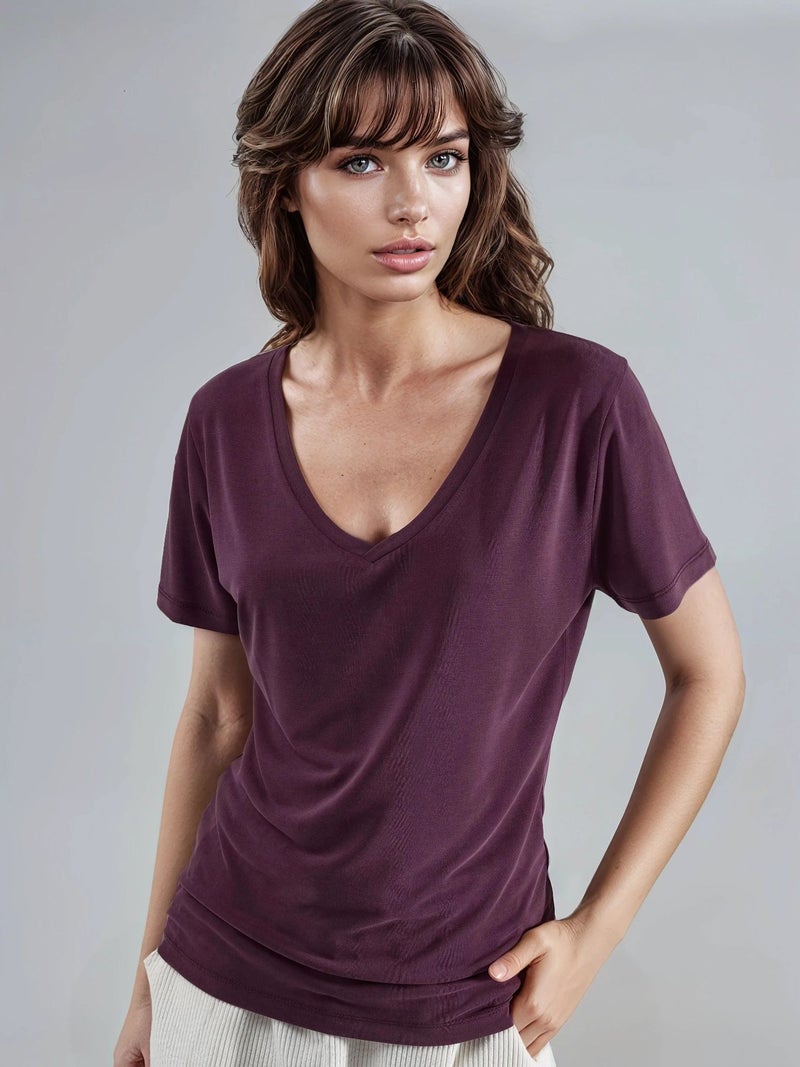 BUSEM V-Neck Short Sleeve Modal Blouse - Image 1