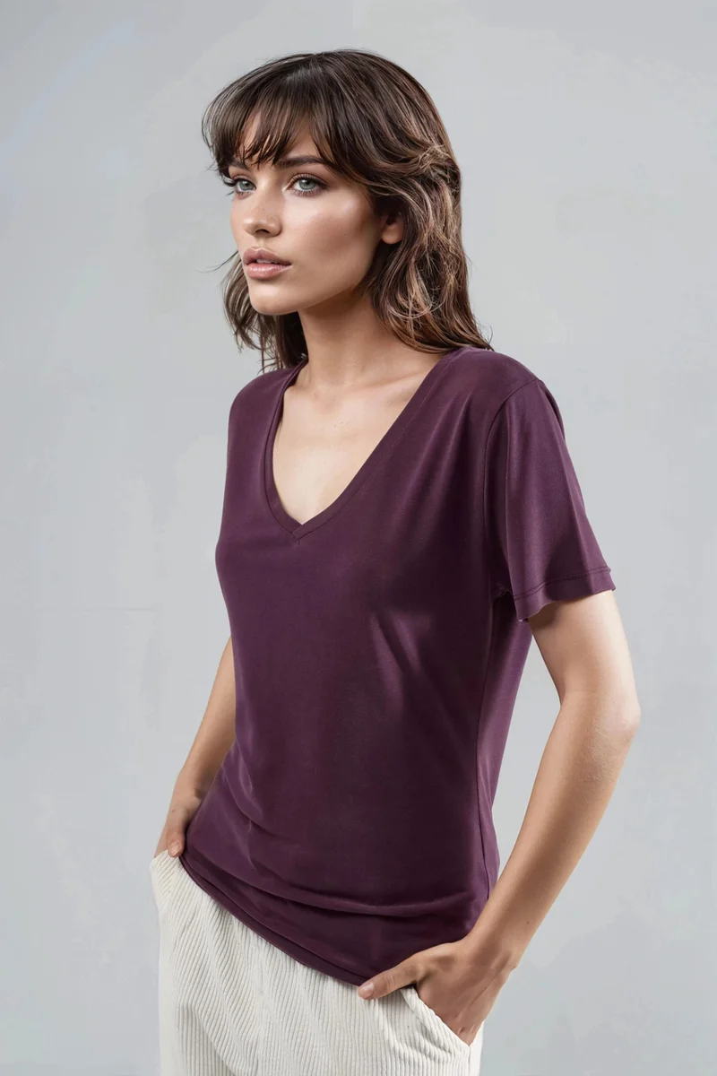 بوسيم BUSEM V-Neck Short Sleeve Modal Blouse