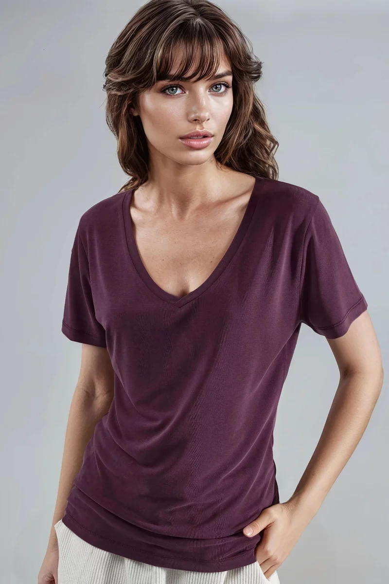 بوسيم BUSEM V-Neck Short Sleeve Modal Blouse