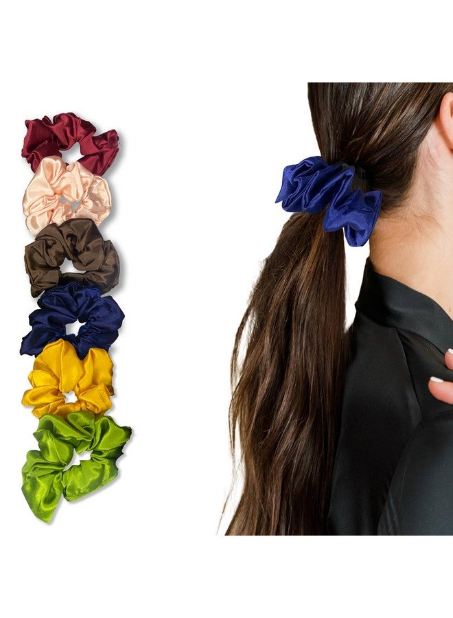 TEMPERIA (6 pcs) Silk Satin Scrunchies For Women & Girls - Stylish Luxury Ponytail Rubber Band Ties for Hair - Mix Colours (MN02) - Image 1